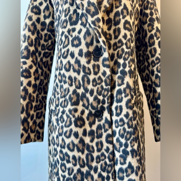 Express Faux Fur Leopard Print Single Breasted Pea Coat Black/Tan Size M - Picture 4 of 14